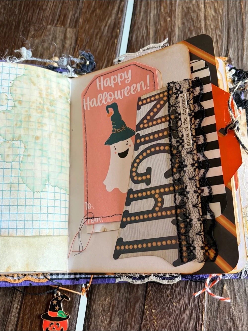 Halloween Junk Journal Small Handmade Decorated 3 Sig Witch Pumpkin Black Cat